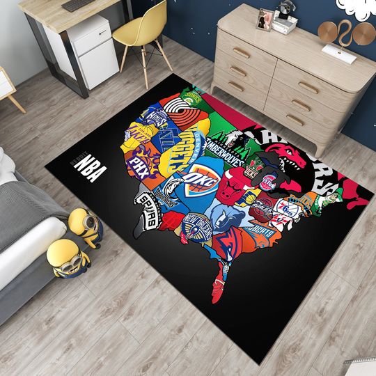 Discover Basketball USA map Rug, Basketball Teams Rug, Boys Room Rug, Sport Themed Rug, Kids Room Rug,Hypebeast Rug, Personalized Area Rug,Unique Rug