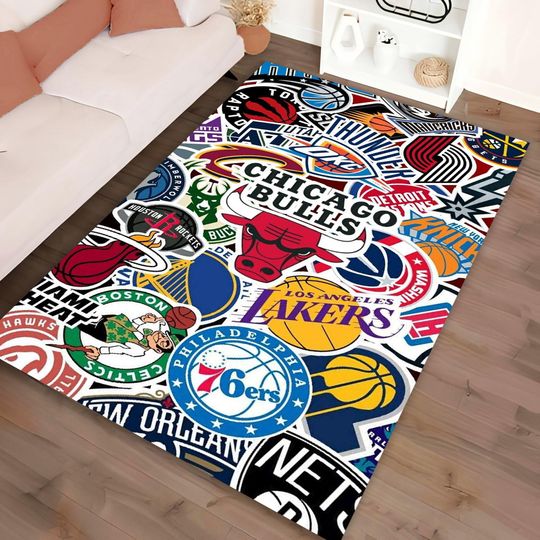 Discover NBA Teams Patterned Rug, Non-Slip Basketball Themed Area Rug, Special Gift for Sports Fans