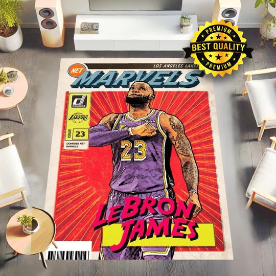 Discover Basketball Rug Retro Style LeBron James NBA Comic Cover Area Rug for Basketball Enthusiasts Hooper Carpet NBA Fans Area Carpet Sports Rug