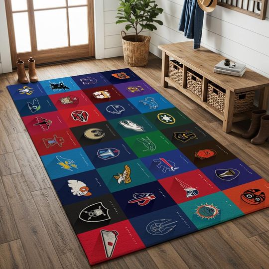 Discover Star Galaxy NBA Logo Rug  Machine Washable Fandom Mat, Geeky Gift Decor, Non Slip Area Rug for Game Room, Bedroom, or Living Room