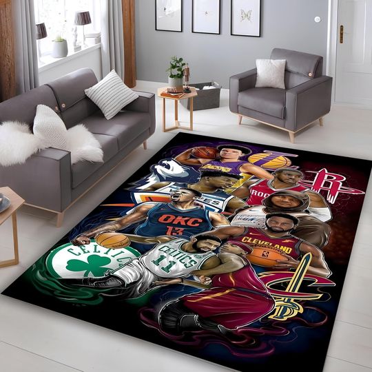 Discover NBA Players Rug, Non-Slip Basketball Area Rug, Sport Fan Gift