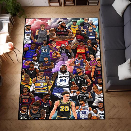 Discover NBA Players Rug, Non-Slip Basketball Area Rug, Sport Fan Gift