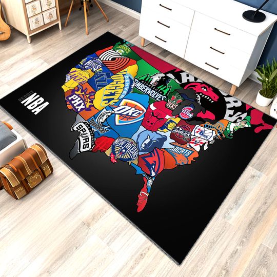 Discover Basketball USA Map Rug, NBA Teams, Boys Room Decor