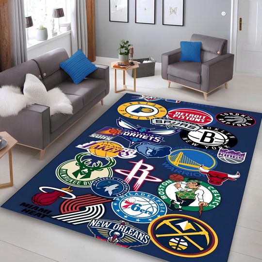 Discover NBA Teams Patterned Rug, Non-Slip Basketball Themed Area Rug, Special Gift for Sports Fans