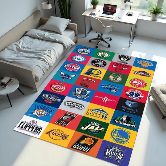Discover NBA Team Logo Rug: Washable Basketball Fan Gamer Room Decor