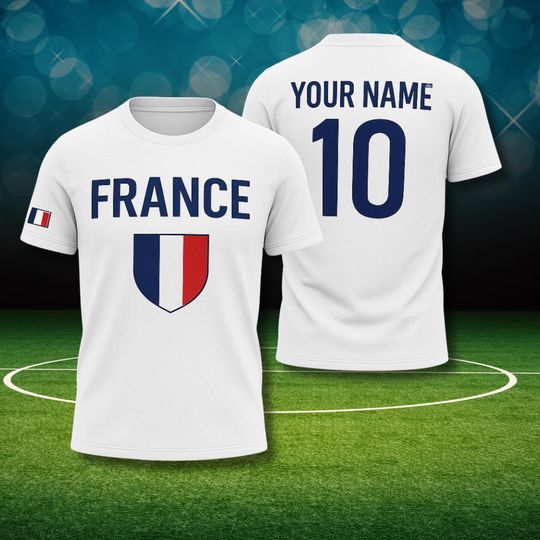 Discover France Soccer Jersey Custom Name Number Shirt, White French Flag Football Fan T Shirt, Personalized Supporter Gift Top for Fans