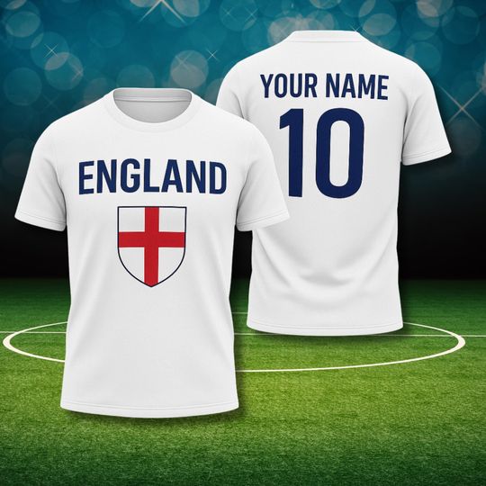 Discover England Soccer Jersey Custom Name Number Shirt, White Football Fan T Shirt, Personalized England Supporter Gift Top for Fans