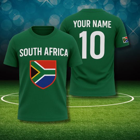 Discover South Africa Soccer Jersey Custom Name Number Shirt, Green Football Fan Tee, Personalized National Team Supporter Unisex Top 2026 Gift Shirt
