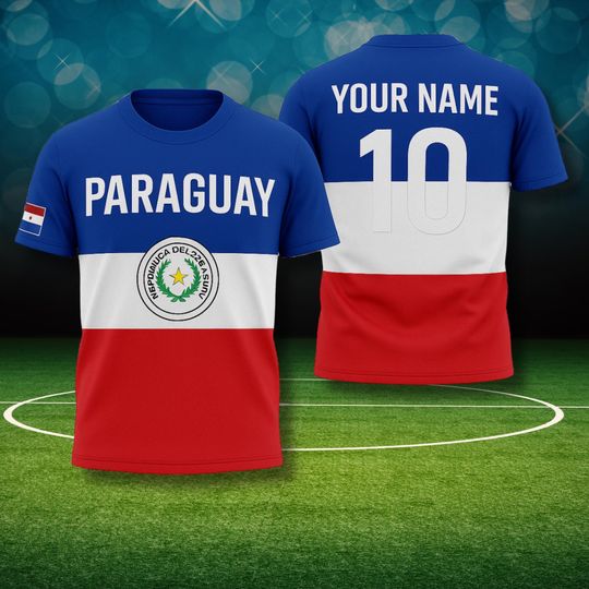 Discover Paraguay Soccer Jersey Custom Name Number Shirt, Flag Football Fan Tee, Personalized National Team Supporter Unisex T Shirt Top 2026