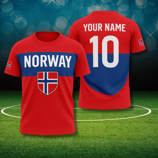 Discover Norway Soccer Jersey Custom Name Number Tee, Norwegian Flag Football Fan Shirt, World Match Supporter Gift Unisex T Shirt Top 2026