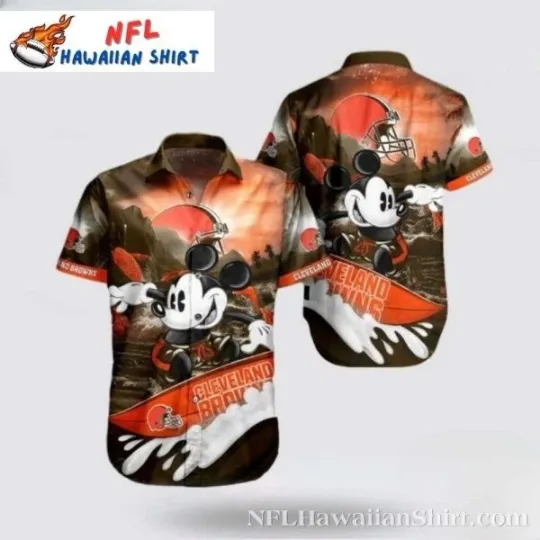 Discover Cleveland Football Mickey Mouse Sunset Hawaiian Shirt