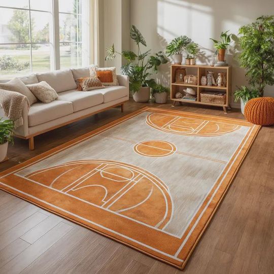 Discover Basketball Court Rug  Handmade Wool Statement Area Rug for Modern Living Rooms
