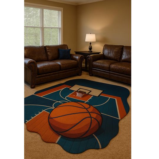 Discover Handmade Tufted Wool Basketball Court Rug | Sports Decor