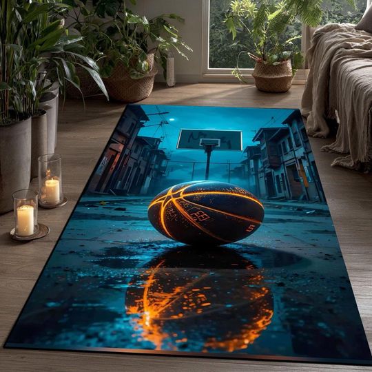 Discover Neon Basketball Rug: Modern Sports Floor Decor