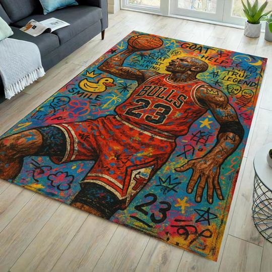 Discover Basketball rug, sport rug, basketball player rug, ball rug, sport poster rug, gift for boy, number 23 rug, colorful rug, basketball team rug