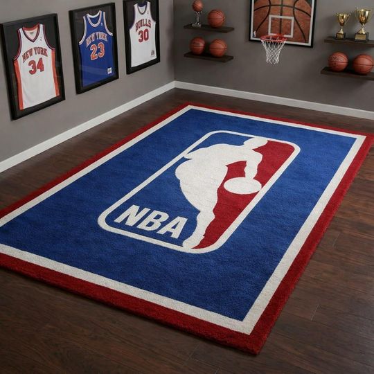 Discover NBA Logo Area Rug Basketball Fan Decor Sports Room Carpet Non Slip Floor Mat for Game Room Man Cave Bedroom Living Room Gift Idea