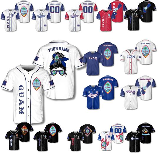 Discover Guam 3D Baseball Jersey Shirt, Personalized Name & Number, All Over Print Button Up, Unisex Fan Gift, Chamorro Island Flag Pride Top