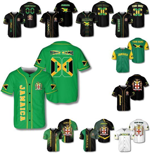Discover Jamaica 3D Baseball Jersey Shirt Personalized Name Number, Button Up All Over Print, Unisex Jamaican Flag Fan Gift, Island Pride Top