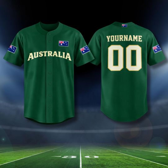 Discover Australia Baseball Fan Jersey Green Button Front Shirt Custom Name Number Back 3D Style, Personalized Supporter Gift for 2026 Tournament