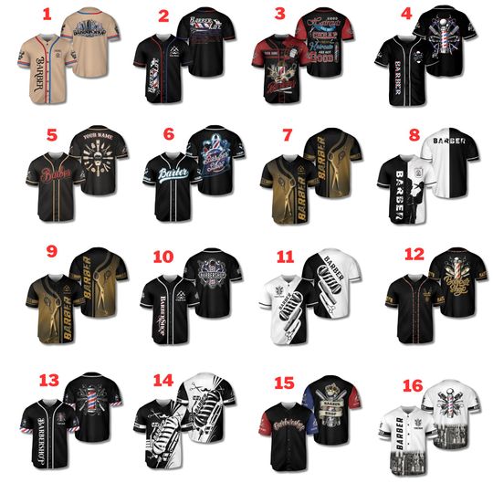 Discover Barber Shop 3D Baseball Jersey Shirt, Personalized Name, All Over Print Button Up, Unisex Barber Life Gift, Haircut Clipper Design