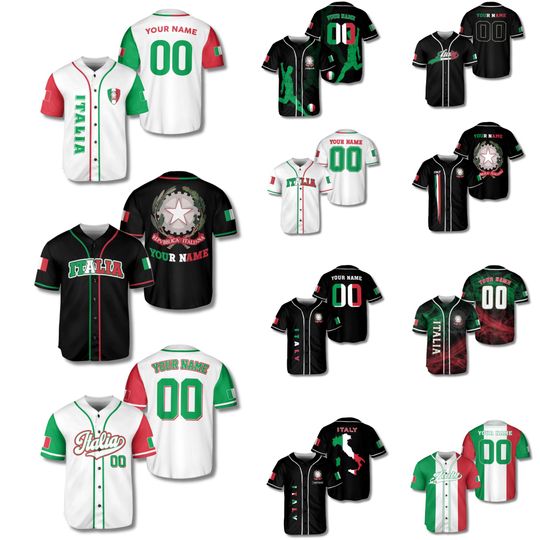 Discover Italy 3D Baseball Jersey Shirt Personalized Name Number, Button Up All Over Print, Unisex Italia Flag Fan Gift