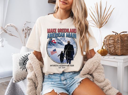 Discover Make Greenland American Again Shirt, Funny Trump Meme T-Shirt, Vintage Political Humor Tee, Republican Gift, Penguin Lover Merch, Distressed