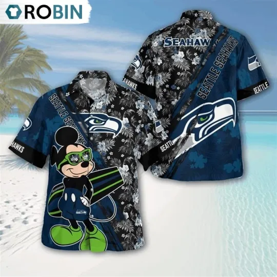 Discover Seattle Football Mickey Mouse Floral Short Sleeve Hawaiian Shirt