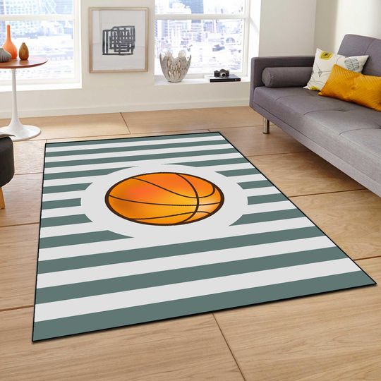 Discover Basketball Pattern Rug, Sports Decor Carpet, Non-Slip Area Rug, Sports Rug, NBA Fan, Personalized Ball Rug, Area Mat,Salon Rug,Kids Playroom