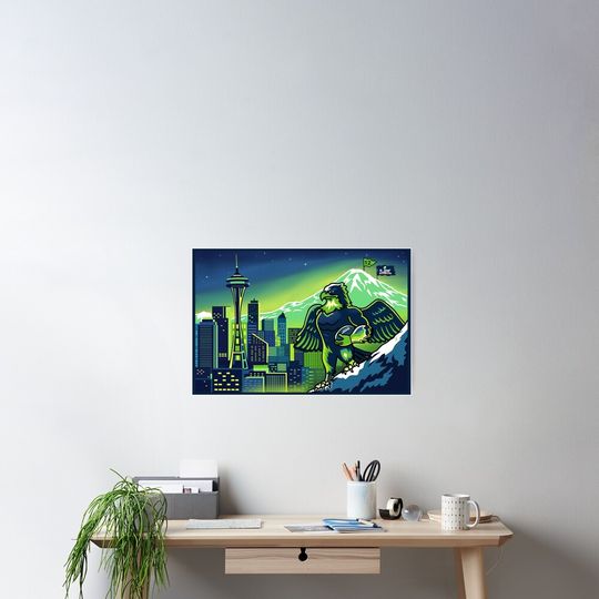 Discover Seattle SeaHawk Spirit – Pacific Northwest Skyline Pop Art  Poster