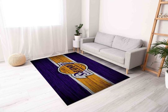 Discover Los Angeles Lakers Rug: NBA Basketball Navy Blue & Mustard Decor