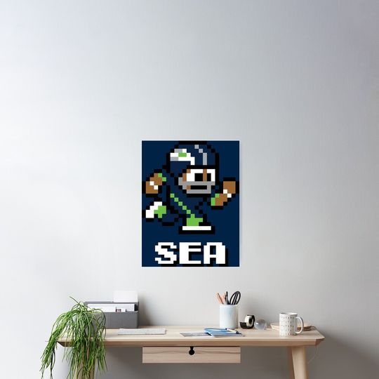 Discover Seattle Seahawks Tecmo Super Bowl Football Player Vertical Poster