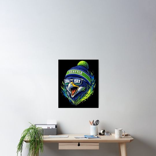 Discover Seattle Game Day Hawk in Beanie Poster