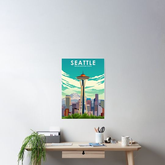 Discover Seattle Washington State Travel Poster Poster