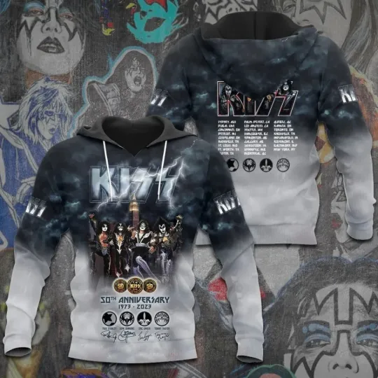Discover Rare Kisses Band 50th Anniversary 1973-2023 3D AOP Hoodie