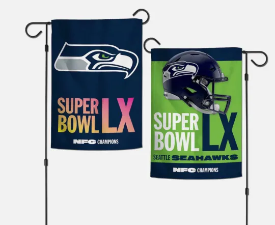 2025 football NFC CHAMPIONS SEATTLE SEAHAWKS GARDEN FLAG SUPER BOWL 60 LX 2026