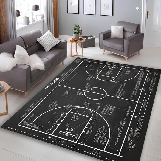 Discover Custom Basketball Court Rug,Favourite Team or Personal Logo,Lover Gift Mat,Team Logo Print Rug,Realistic Basketball Court Rug, NBA Court Rug