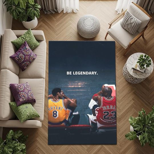 Discover Kobe Bryant & Michael Jordan Rug, Player Theme Rug, Game Room Rug, Legendary Basketball Player Decor, Gift For Basketball Fan, Black Mamba