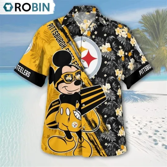 Discover Pittsburgh Football Mickey Mouse Floral Short Sleeve Hawaiian Shirt