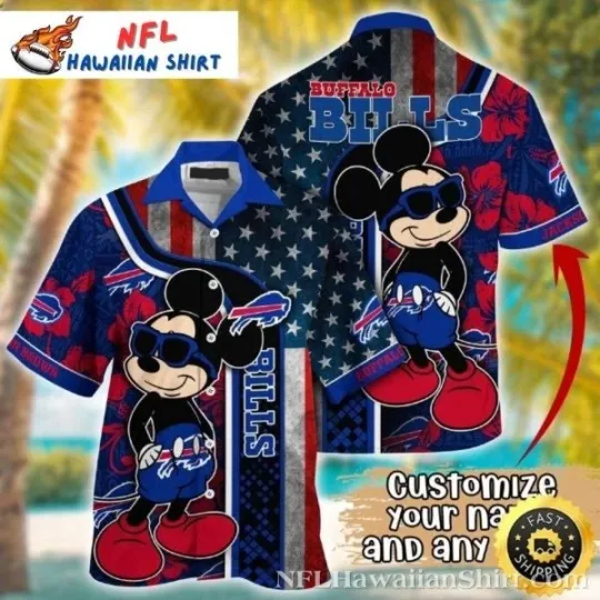 Discover Mickey Mouse Buffalo Football Tropical Aloha Hawaiian Shirt V3
