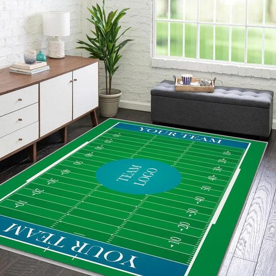 Discover Football Field Area Rug with Your Team Logo, American Football Fans Gift, Sports Lover Gift, Housewarming Gift, Funny Gift for Men AR261