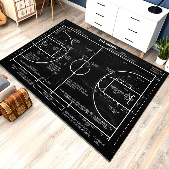 Discover Basketball Court Rug, Minimalist Black Area Rug