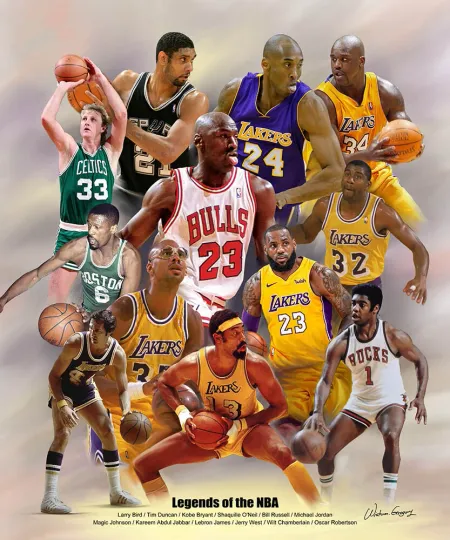 Discover Legends of the NBA, Wishum Gregory Art, Wall Decor Print Poster  20" X 16