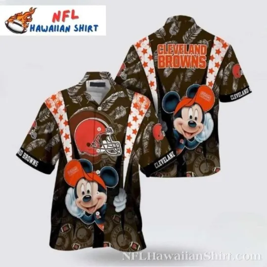 Discover Cleveland Football Mickey Mouse Tropical Touchdown Hawaiian Shirt