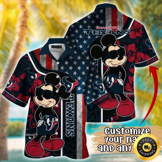 Discover Customized Houston Football Mickey Mouse Tropical Hawaiian Shirt