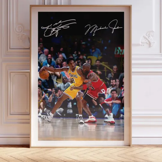Discover NBA Legends Kobe Bryant Michael Jordan Framed Canvas Print Wall Art Poster