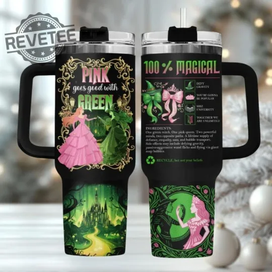 40 oz Handle Tumbler - Wicked Pink and Green Musical Drinkware, Coffee Cup for Home & Living