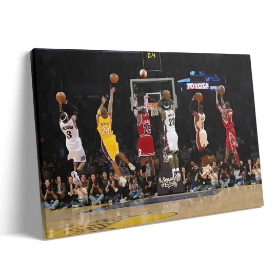 Basketball Legends Canvas Wall Art Print Poster, Iconic Sports Stars Shooting...