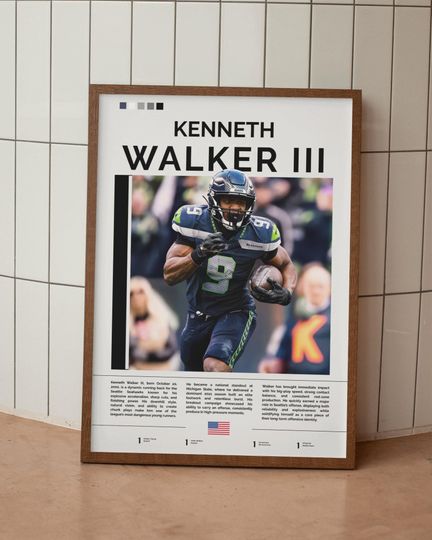 Discover Kenneth Walker III Poster,Seattle Football Wall Art, Seahawks Print,