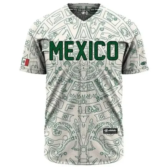 Beige Green Aztec Mexico Baseball Jersey for Men Women Youth