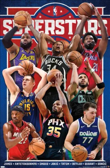 NBA SUPERSTARS 2023-24 22x34 Basketball POSTER Jokic, Doncic, Tatum, Giannis+